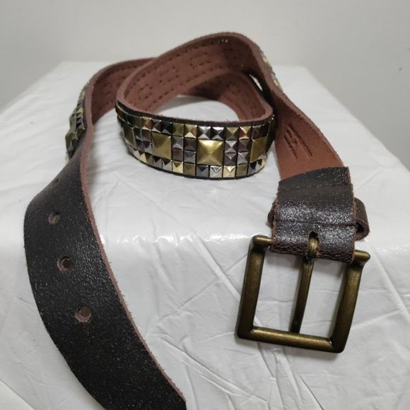 Studded Punk Y2K Brown Leather Jean Belt Rocker Goth Streetwear 90s XL U… - Picture 3 of 8